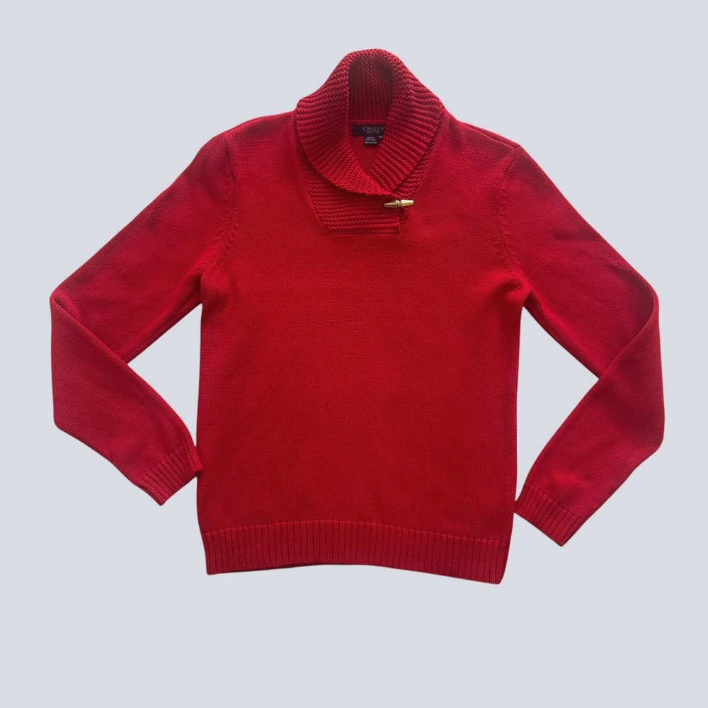VTG Chaps Red Cable Knit Sweater Womens Medium 100% Cotton preppy Holiday Ivy